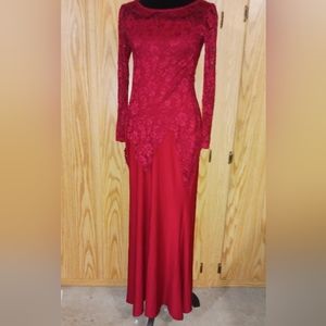 REPHYLLIS Women's Retro Floral Lace Wedding Maxi Bridesmaid Long Dress Red